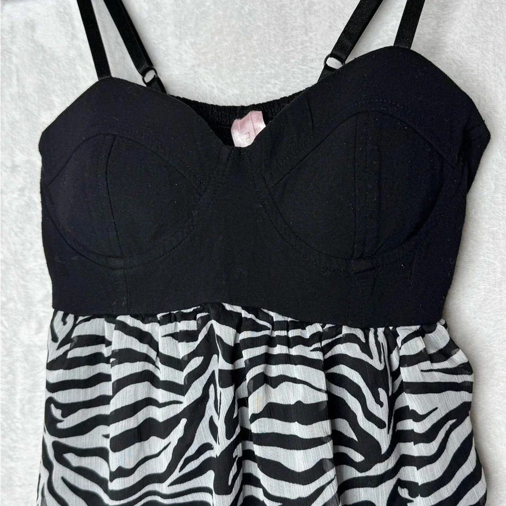 Womens Y2K Babydoll Tank Top 90s Zebra Indie Mob Wife‎ Sheer Edgy Italian Glam